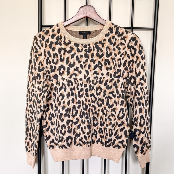 J. Crew 100% Merino Wool Animal Print Crewneck Sweater Sz S - Picture 1 of 8